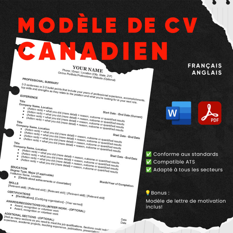 Modèle de CV Canadien FR et EN + (Bonus) Lettre de Motivation