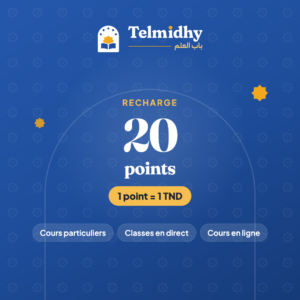 Recharge de 20 points Telmidhy, 1 point = 1 TND, pour cours particuliers, classes en direct et cours en ligne
