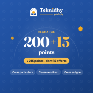 Recharge de 215 points Telmidhy, dont 15 points offerts, pour cours particuliers, classes en direct et cours en ligne